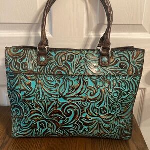 Patricia Nash Turquoise and Brown Floral Bag